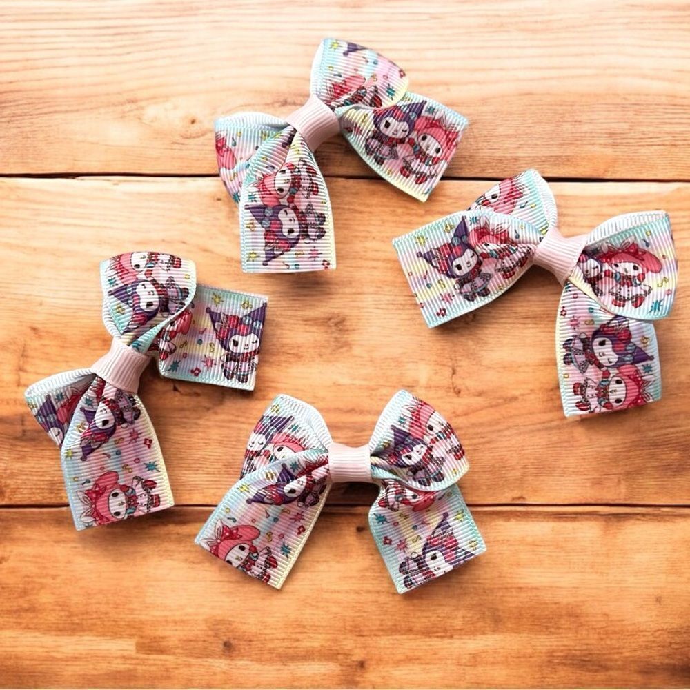 🤯5/$25🤯 Set Of 4 Kuromi And My Melody Colorful Hair Bows For Girls